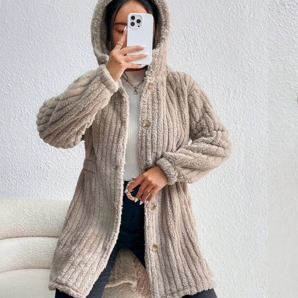 Teddy Style Faux Fur Button Up Coat - Picture 3 of 8